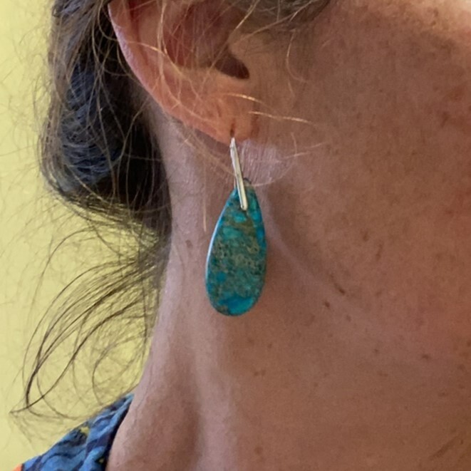 Natural Turquoise Stone Teardrop Dangle Earrings Boho Gemstone Hook Earrings