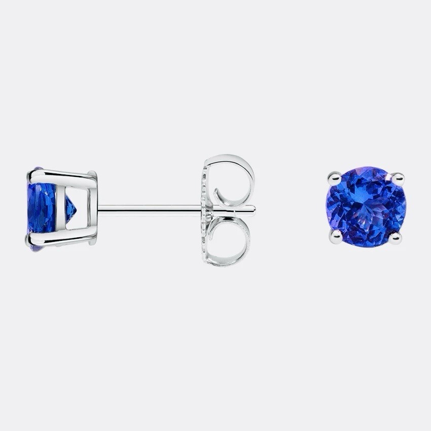 2.00 CT TANZANITE STUD EARRINGS 14K WHITE GOLD ROUND CUT BASKET PUSH BACK 7MM