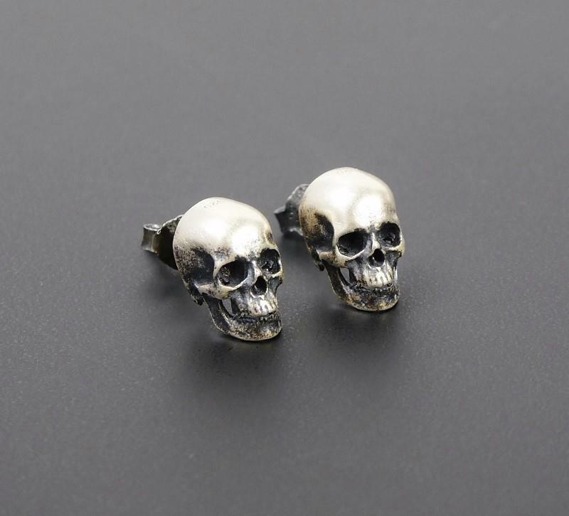 Matte 925 Sterling Silver Skull Tiny Small Stud Post Earrings Lightweight Gothic