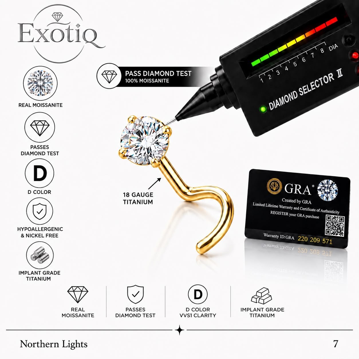 Moissanite Stone Titanium Nose Stud Piercing 18 Gauge L Shape Bol Gold pvd