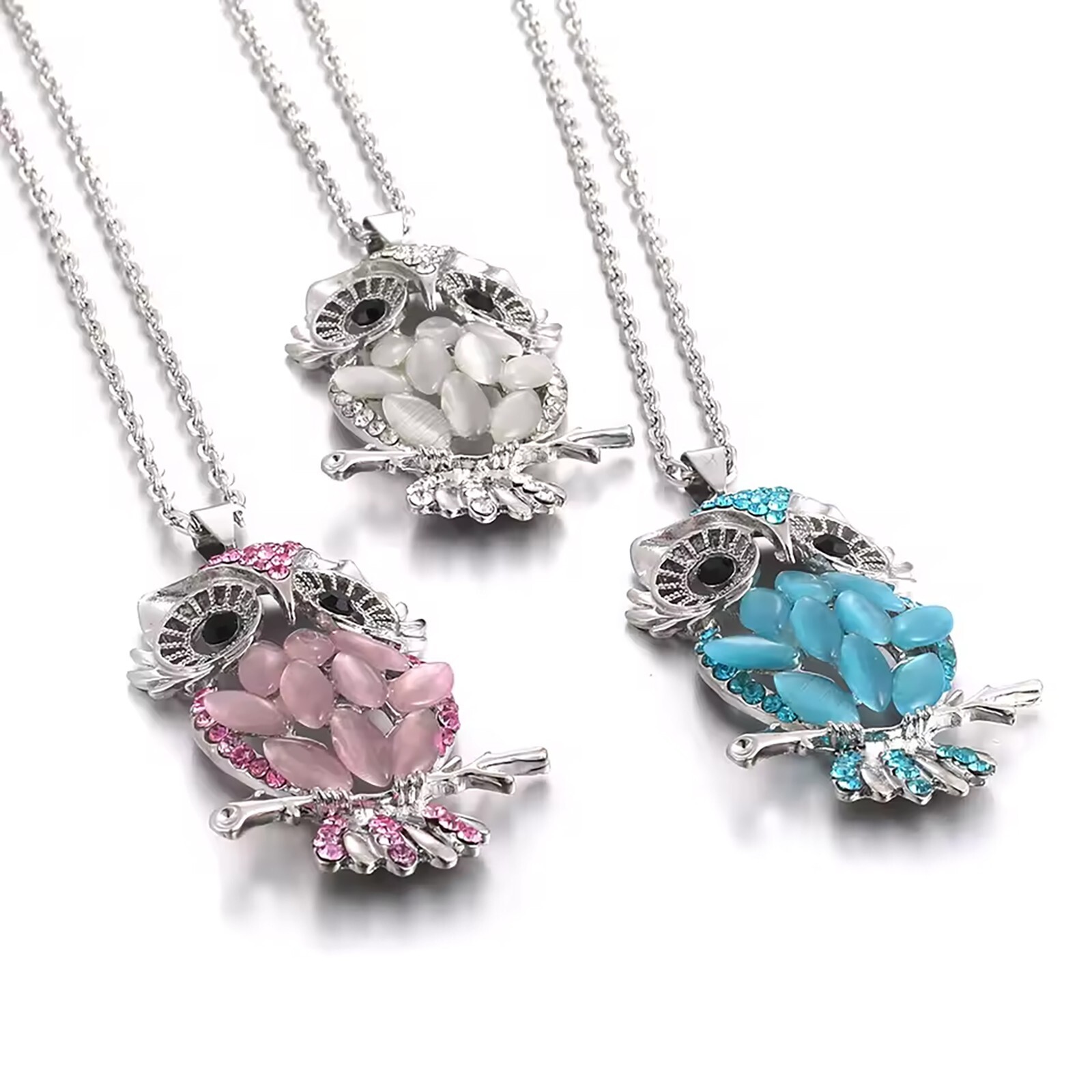 Owl Pendant w/Necklace Opal Lab Created/Plated Fashion Jewelry 28″ SELECT COLOR