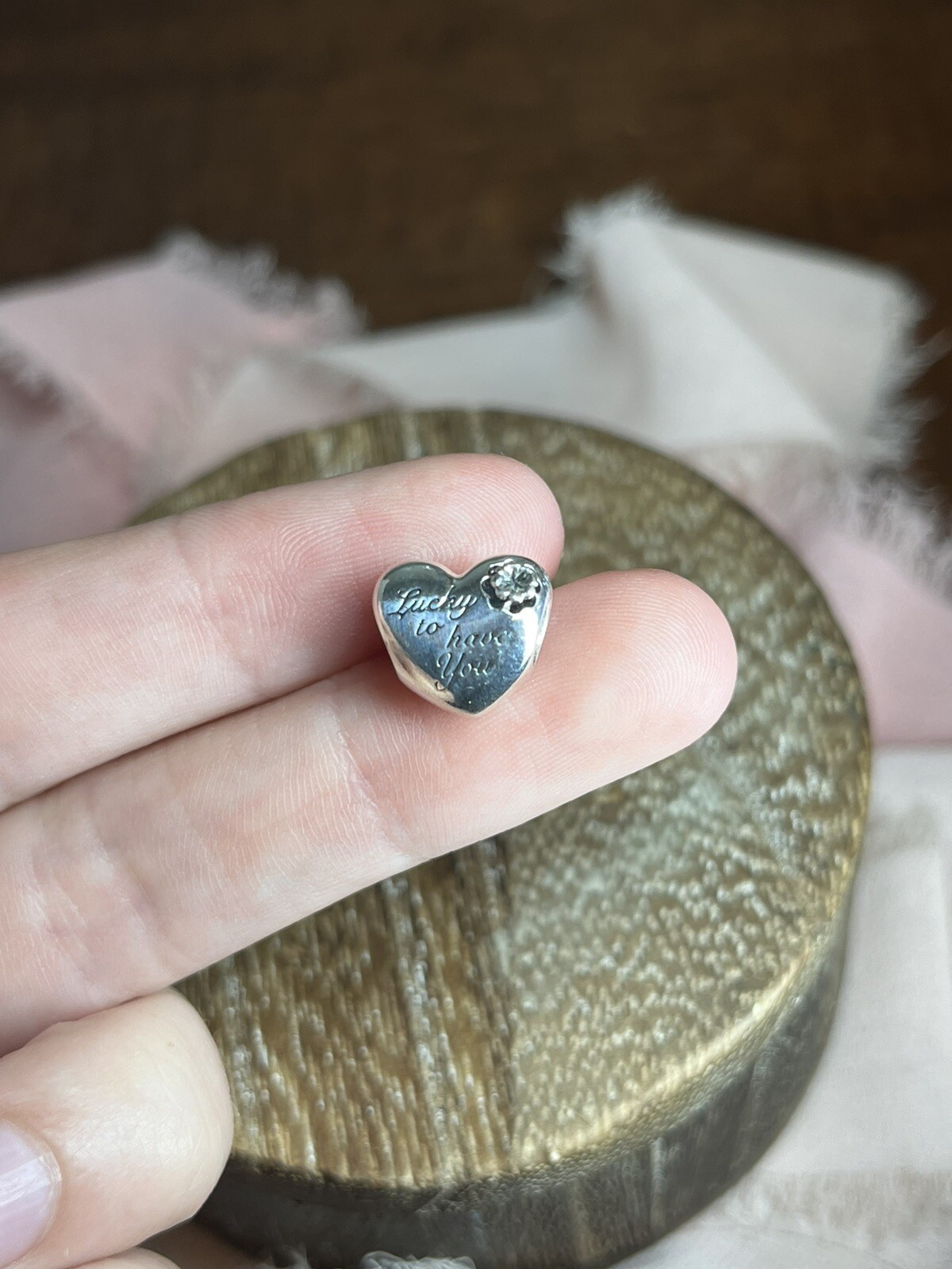 Authentic Pandora #799364C00 Heart & Clover Charm Lucky to Have you MOM Bead