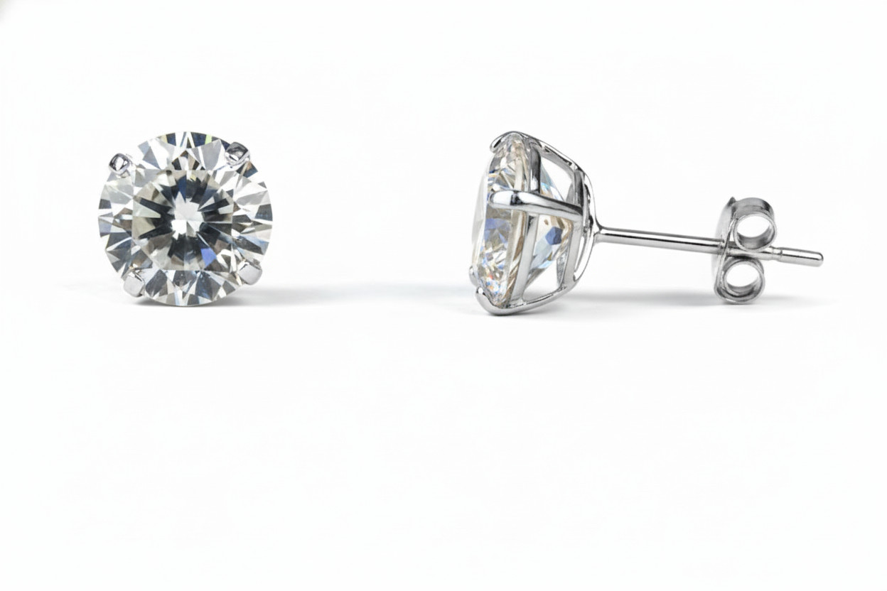 14K Solid Yellow/White Gold Round CZ Stud Earrings Basket Setting 2-10mm