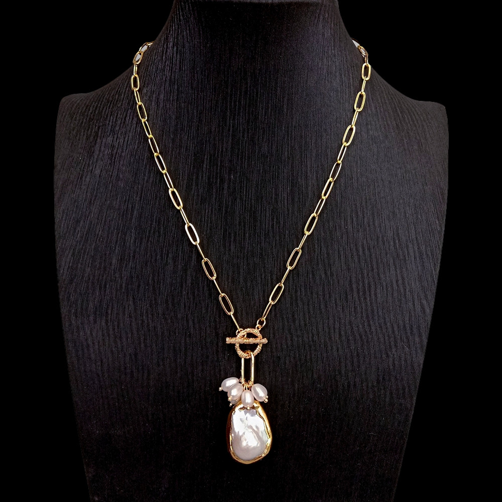 White Keshi Pearl Pendant Gold Plated Chain Necklace Simple Gift Natural Pearl