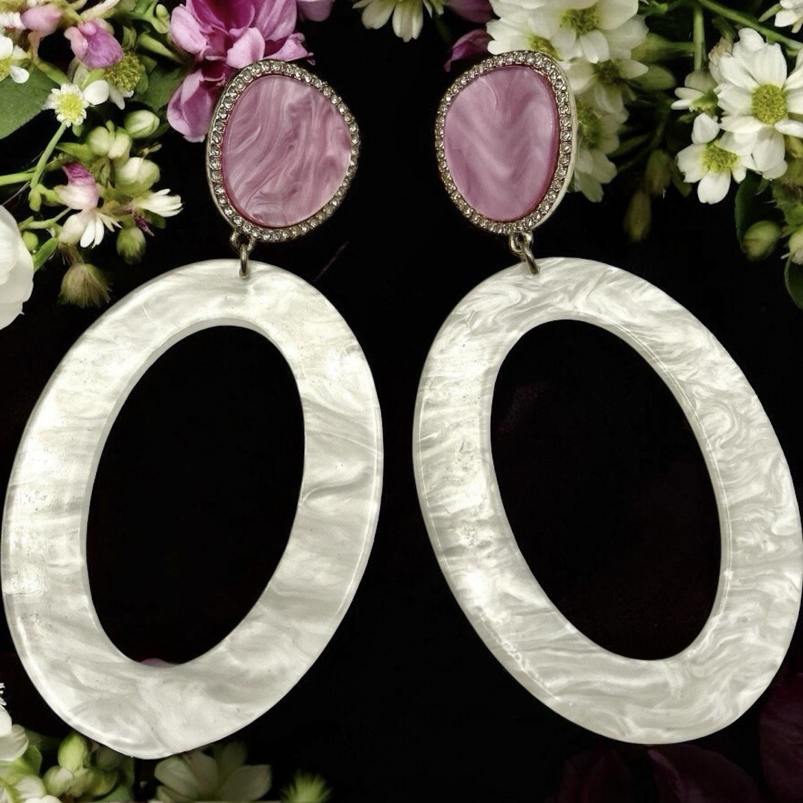 SUGARFIX Lucite Earrings Dynasty Barbie Pink White Gold Tone NWOT🔥!SALE!🔥