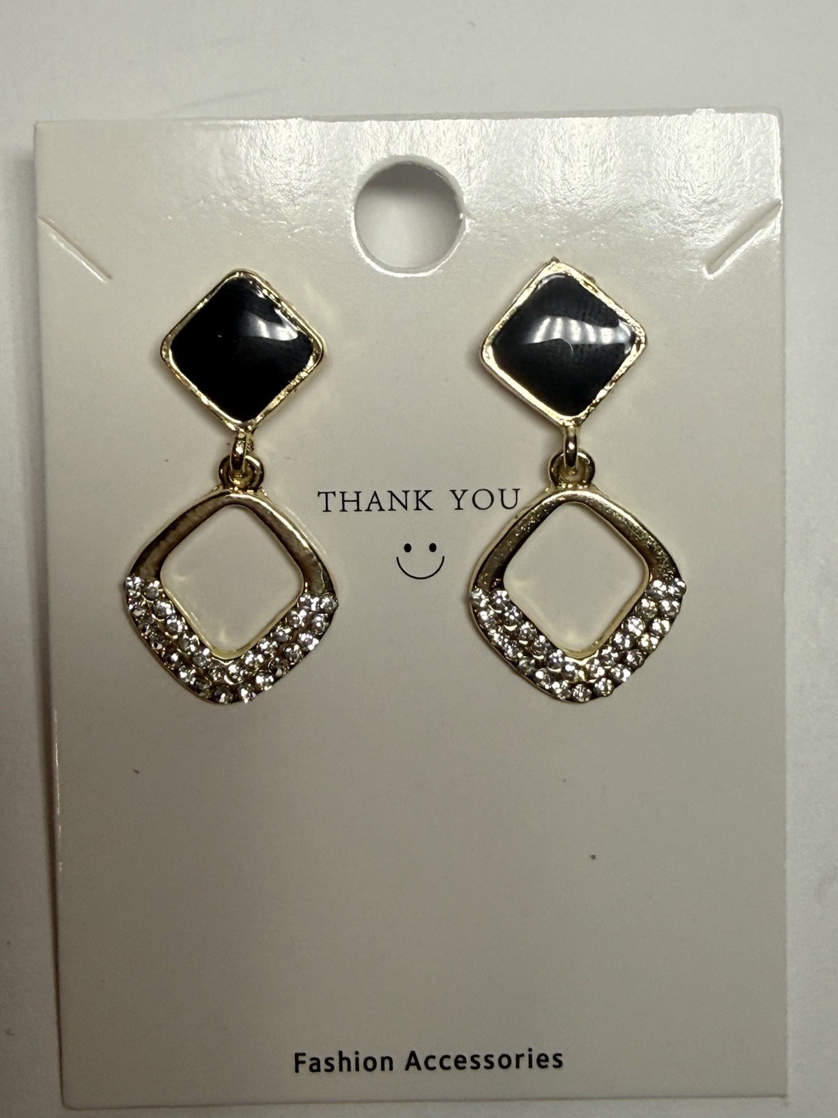 Geometric Black enamel and rhinestone earrings
