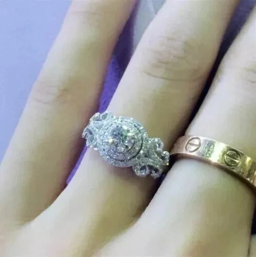 1.50Ct Round Cut Lab Created Diamond Halo Engagement Ring 18K White Gold Finish