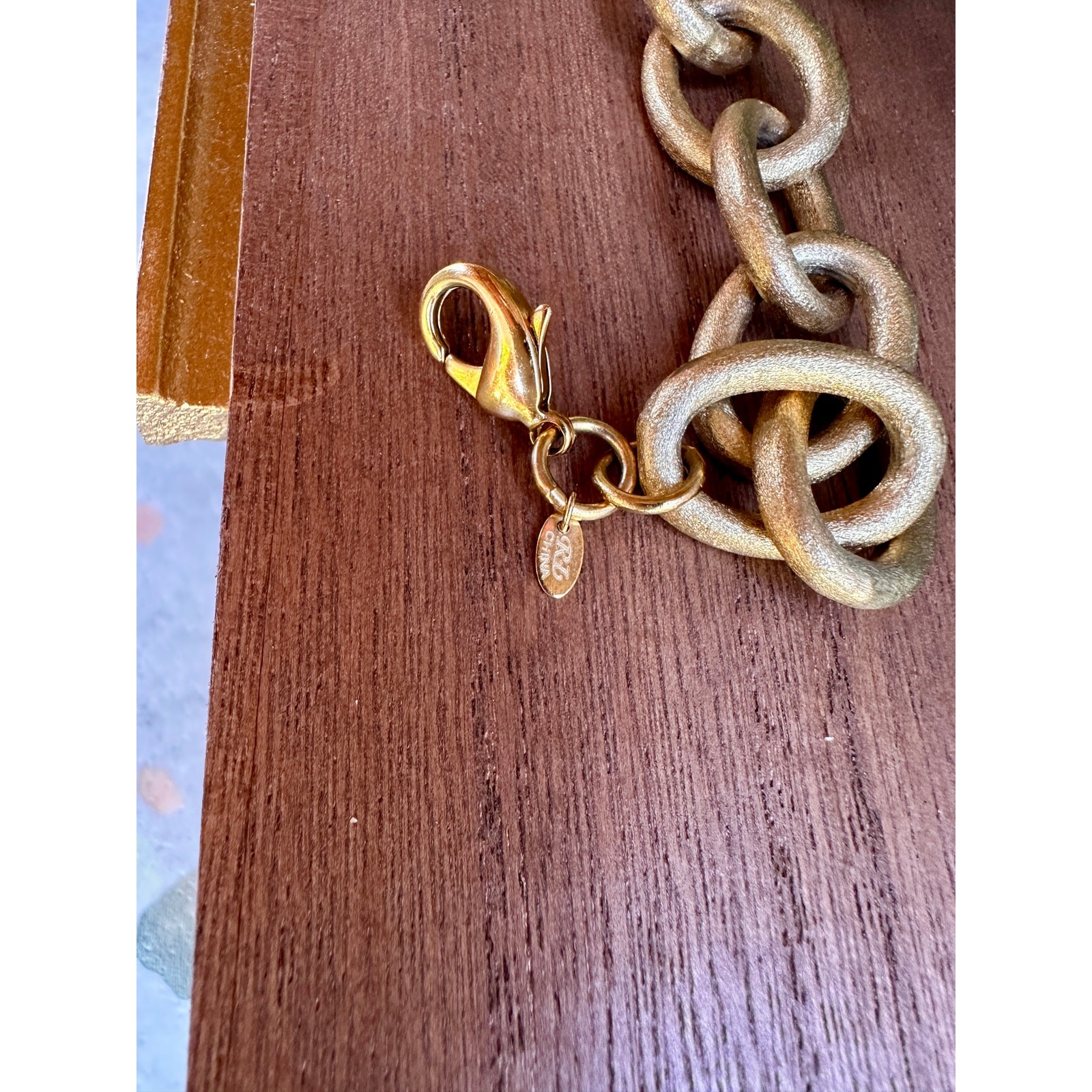 Chunky Matte Gold Tone Link Bracelet | Textured Satin Finish | Signed RL China