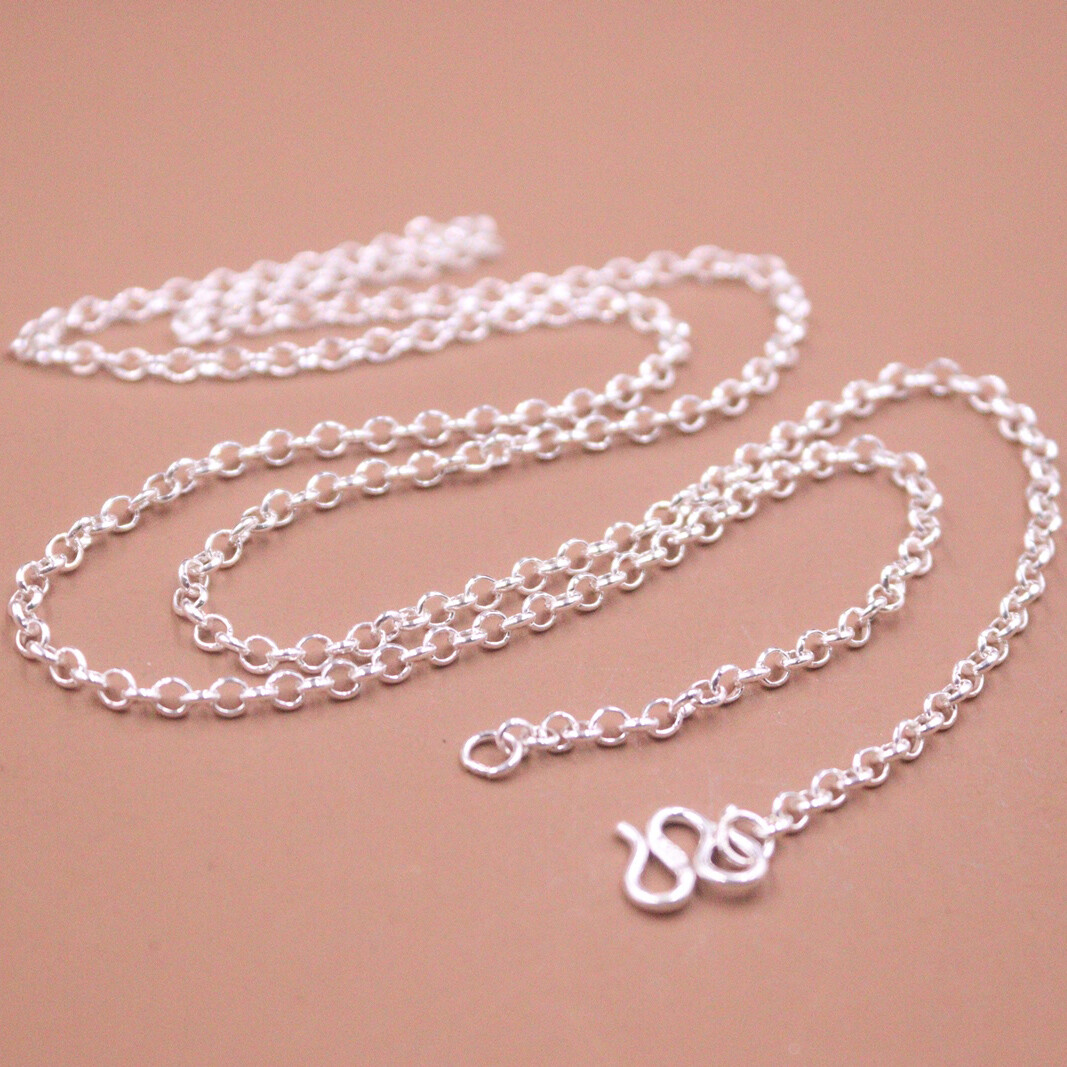 Pure 999 Fine Silver Chain Women Men’s 2.8mm Rolo Link Sweater Necklace 24inchL