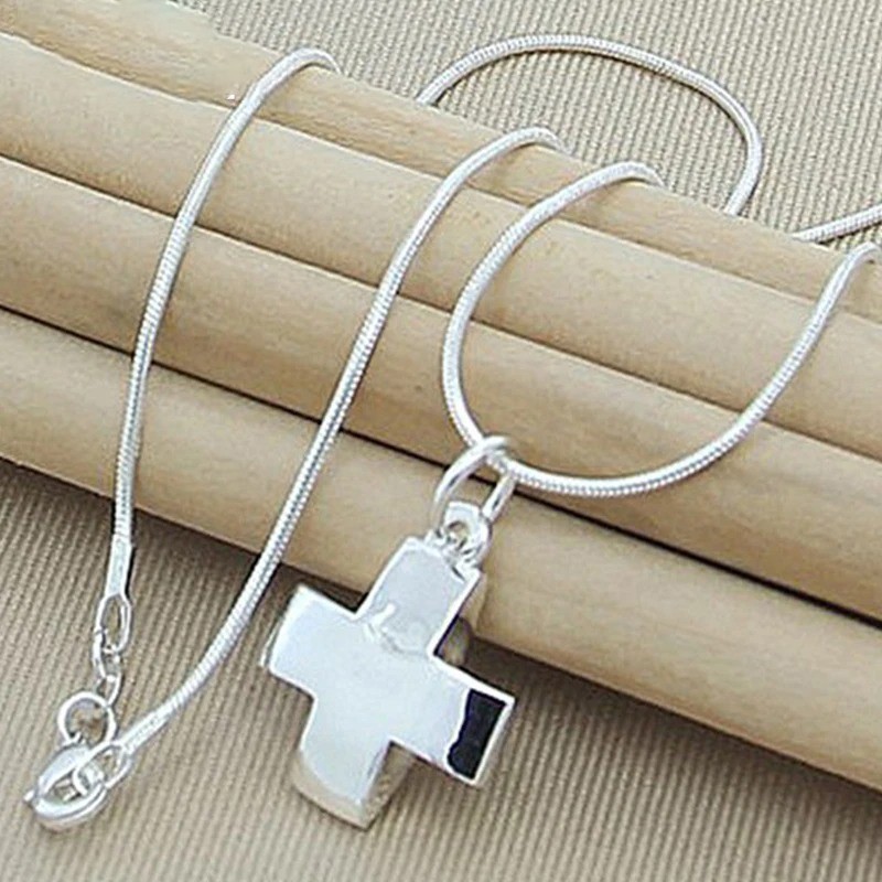 925 Sterling Silver Cross Pendant Necklace Men Women Snake Chain 16-30 Inch