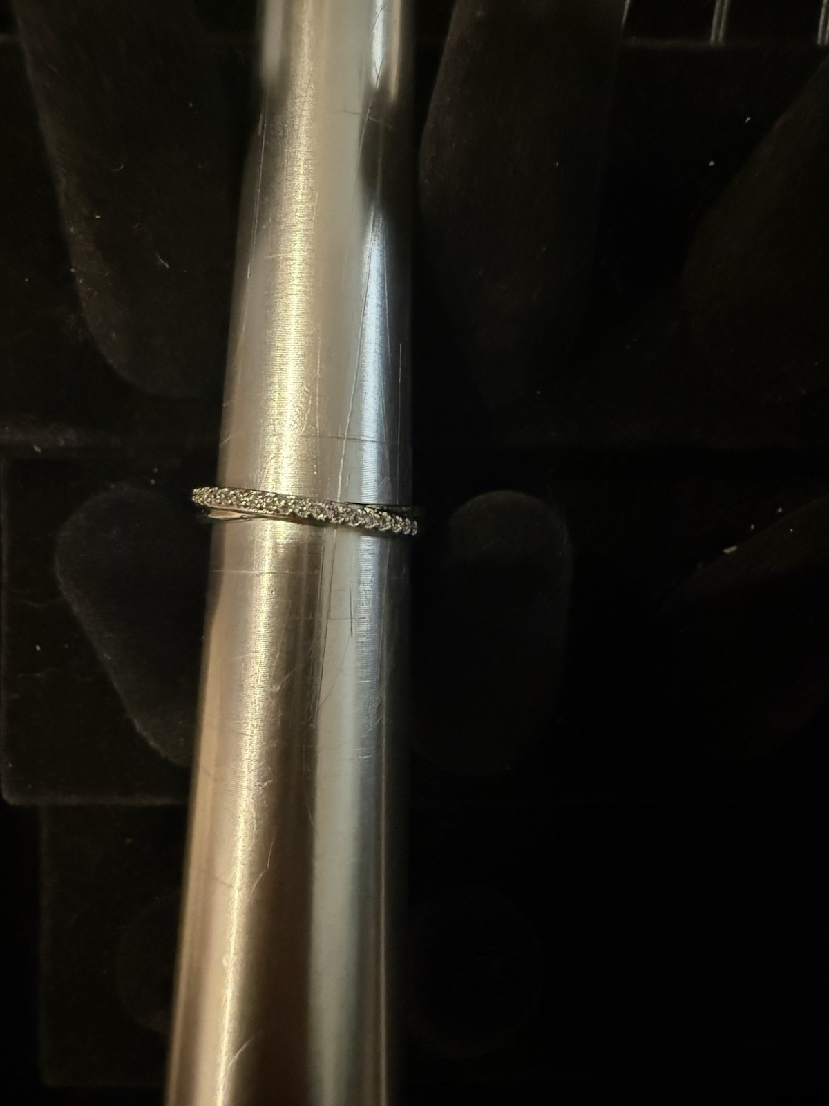Silver Tone Textured Thin Band Ring Size 6.5 1mm Width Metal Round