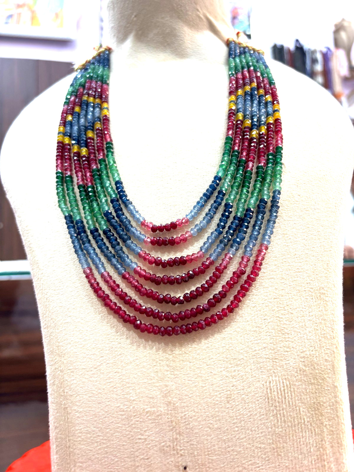 MULTI SAPPHIRE RONDELLE FACETED 4-4.5MM GEMSTONE BEADS 16-18″INCH 2NECKLACE