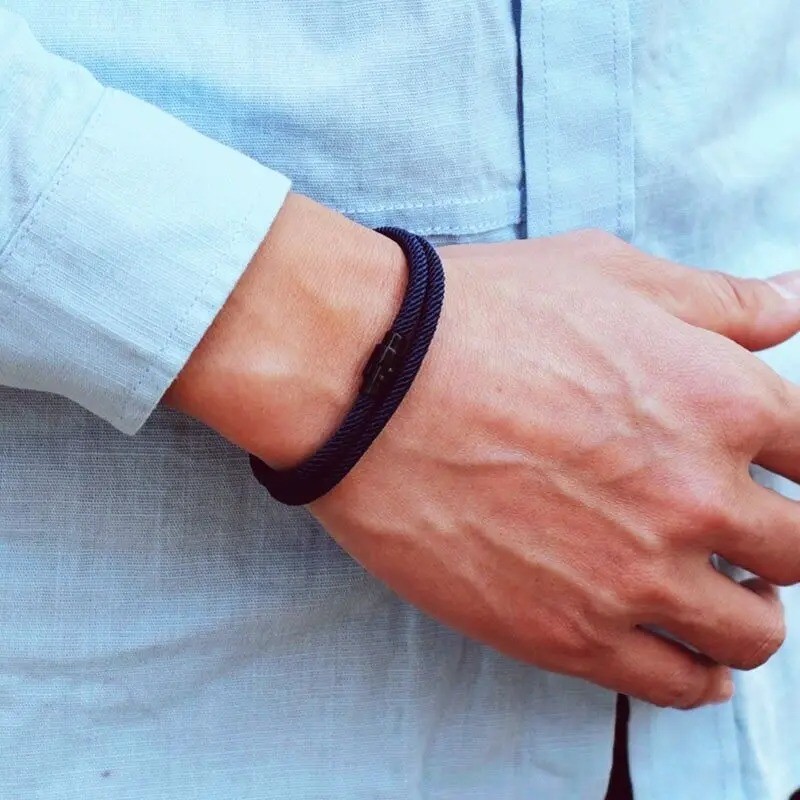 Simple Style Men’s Rope Bracelet Double Layer Thread Fabric Casual Accessory