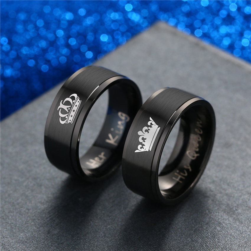 Lovers New Fashion Stainless Steel HIS QUEEN and HER KING Couple Wedding Rings