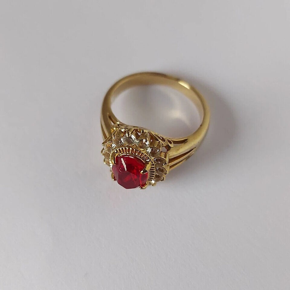 2Ct Oval Cut Lab-Created Red Ruby 14K Yellow Gold Plated Engagement Halo Ring
