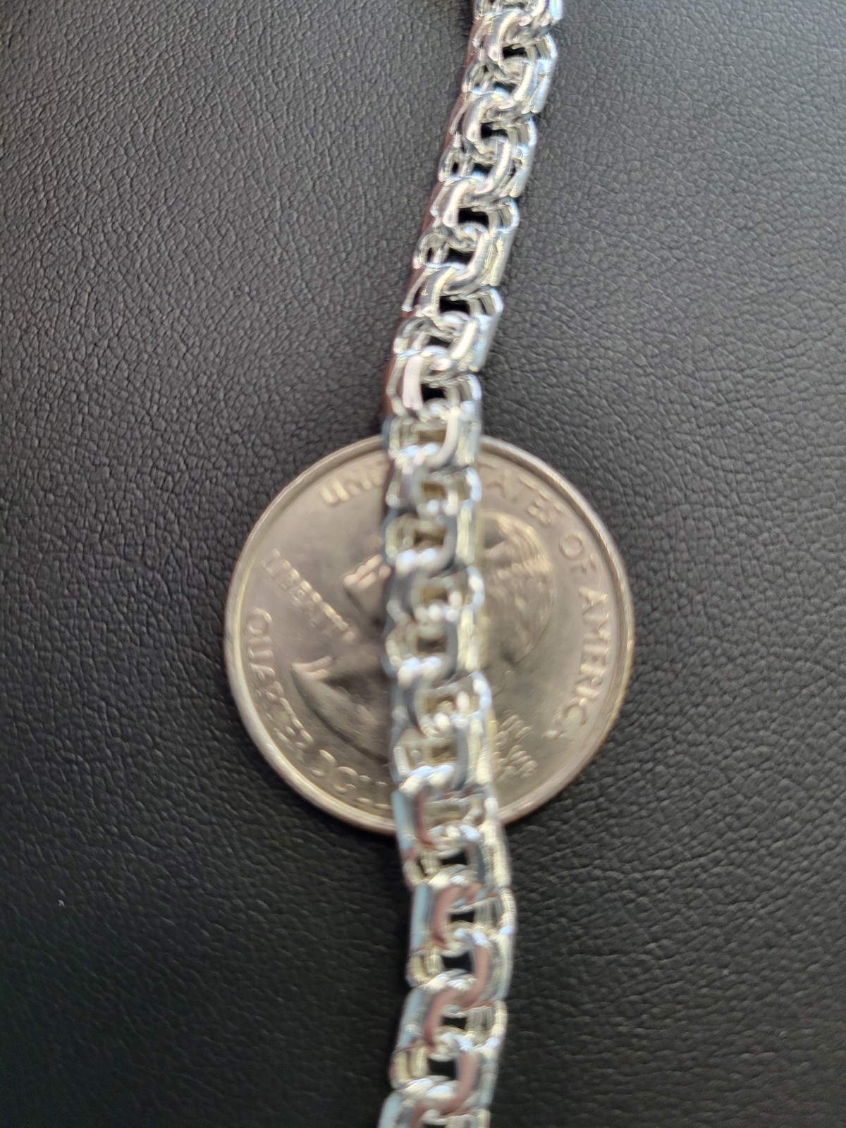 925 Sterling Silver Chino Link Solid Bracelet Greek Border Plate 8″ 6mm 22grams.