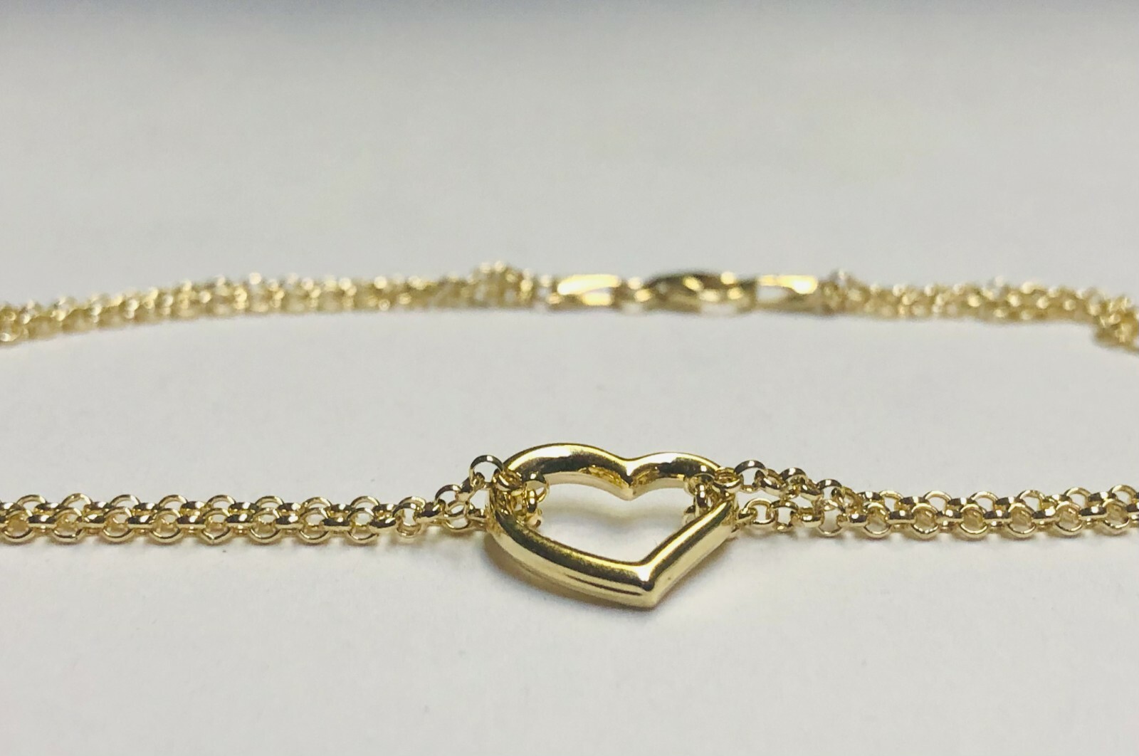 10k Yellow Gold 10″ Shiny Open Heart Anklet Chain Bracelet 2 Grams