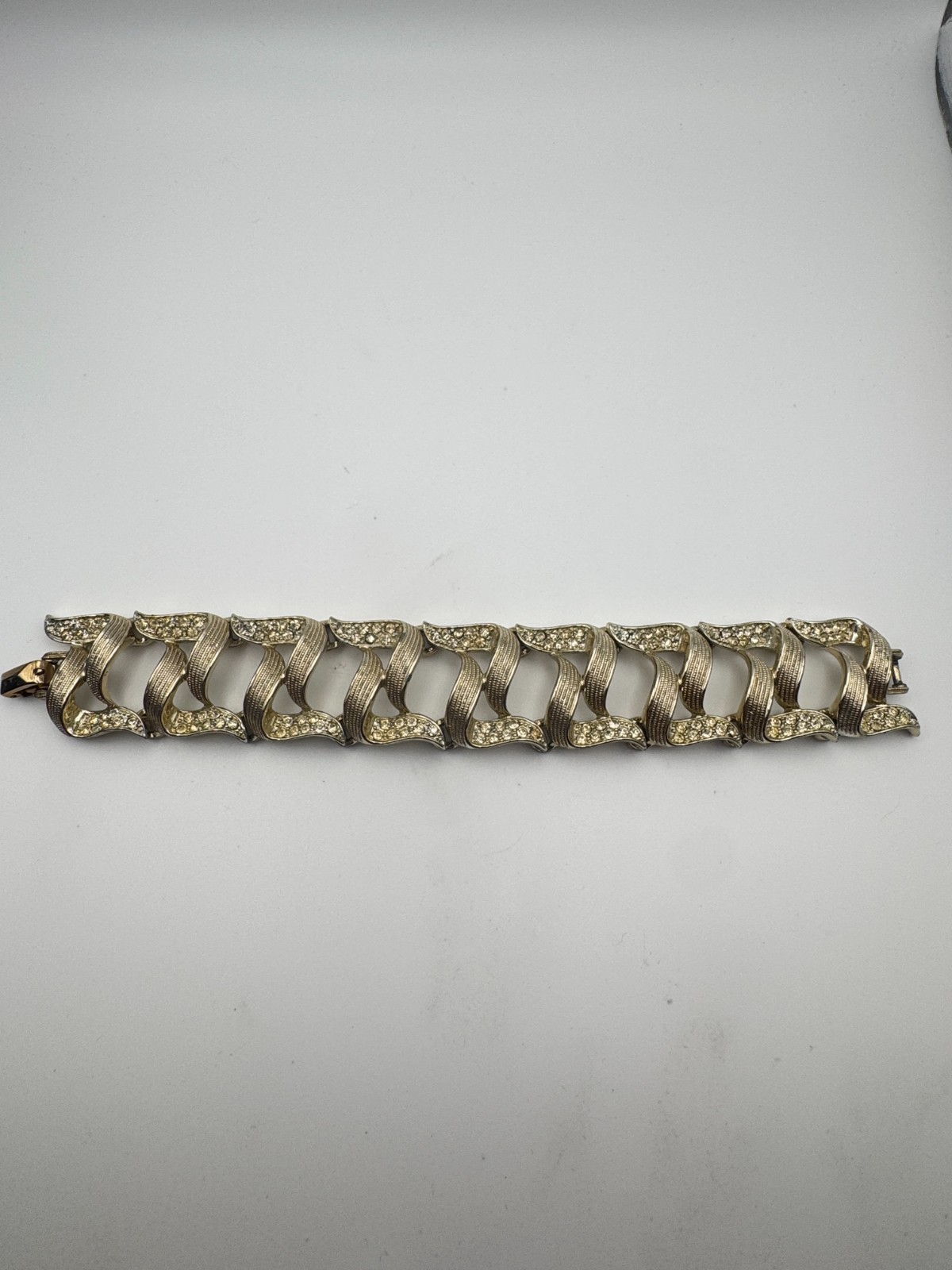 Vintage Marcel Boucher Bracelet Marboux Gold Tone Rhinestone Ribbon Numbered