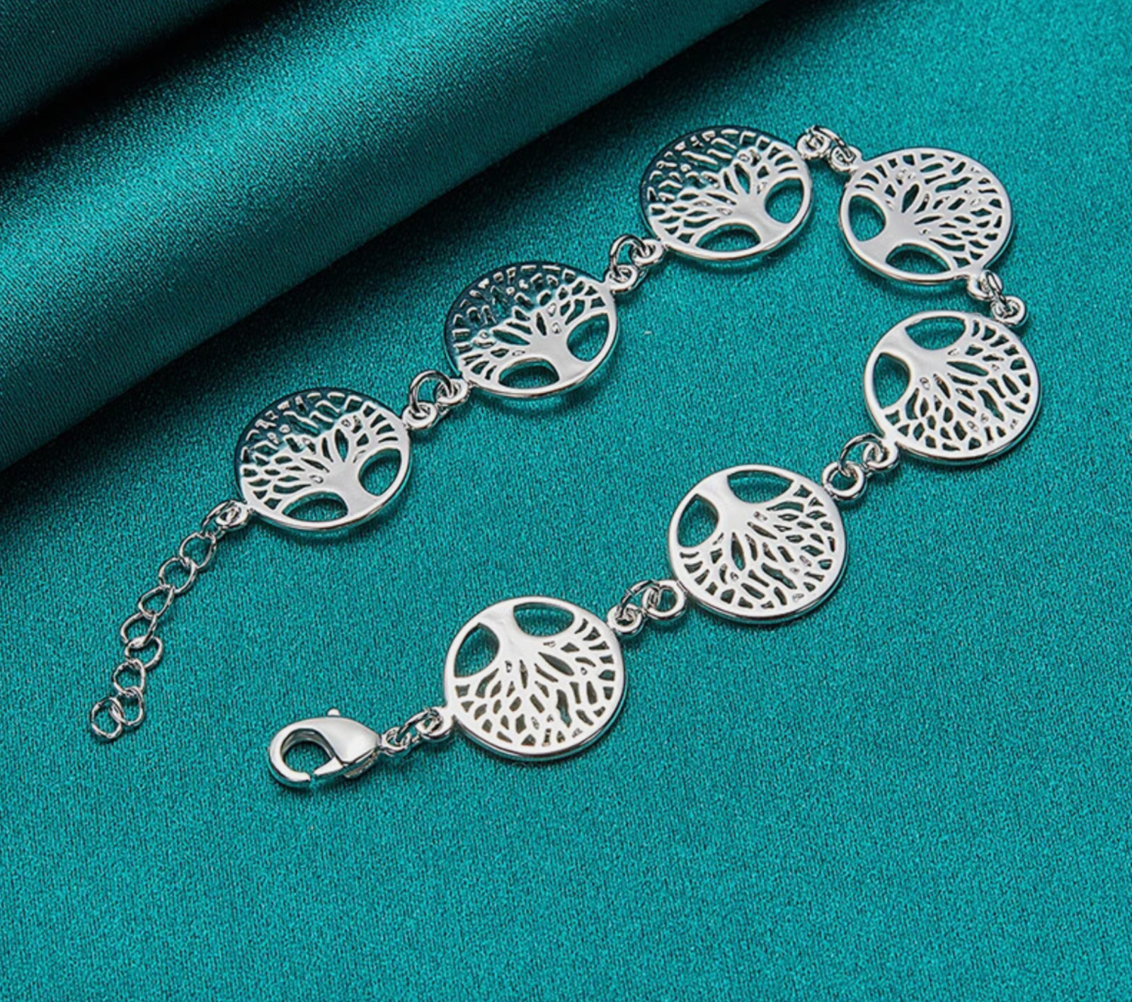 .925 Sterling Silver Rounds Link Filigree Tree of Life Chain Bracelet 7 – 9 in