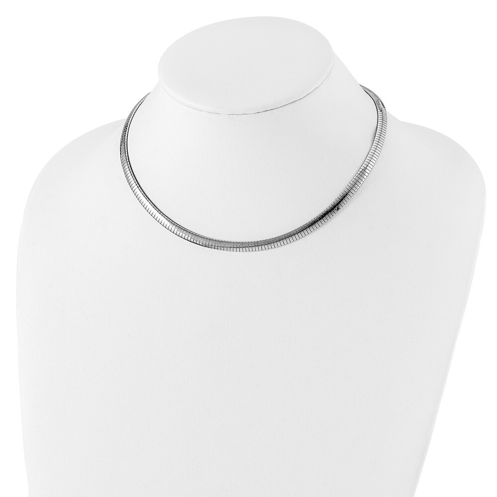 16″ Sterling Silver Rhodium-plated 5.2mm w/2in. Ext Cubetto Omega Chain Necklace
