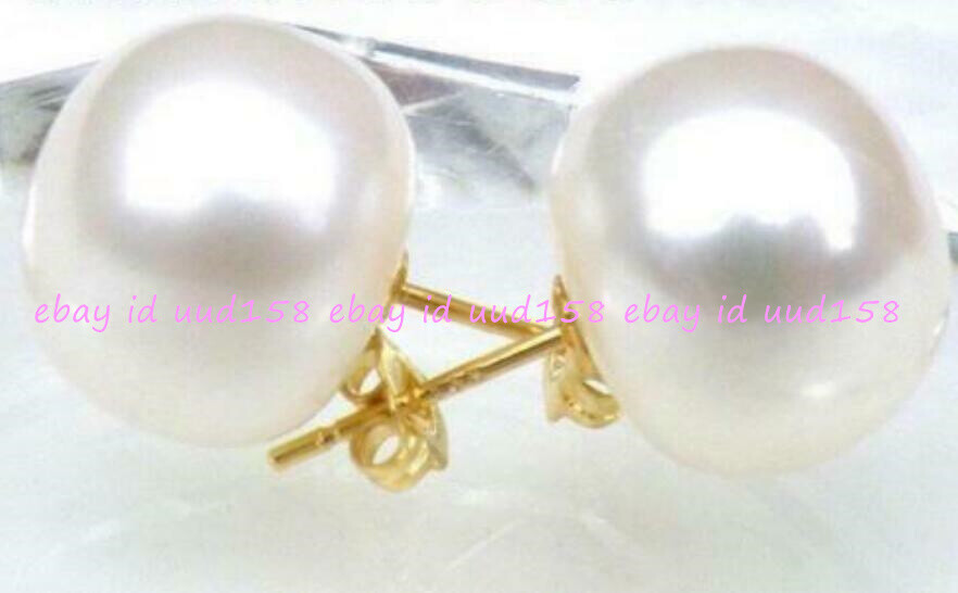 Huge 13-14mm Genuine Natural White South Sea Pearl Beads Stud Earrings AAA