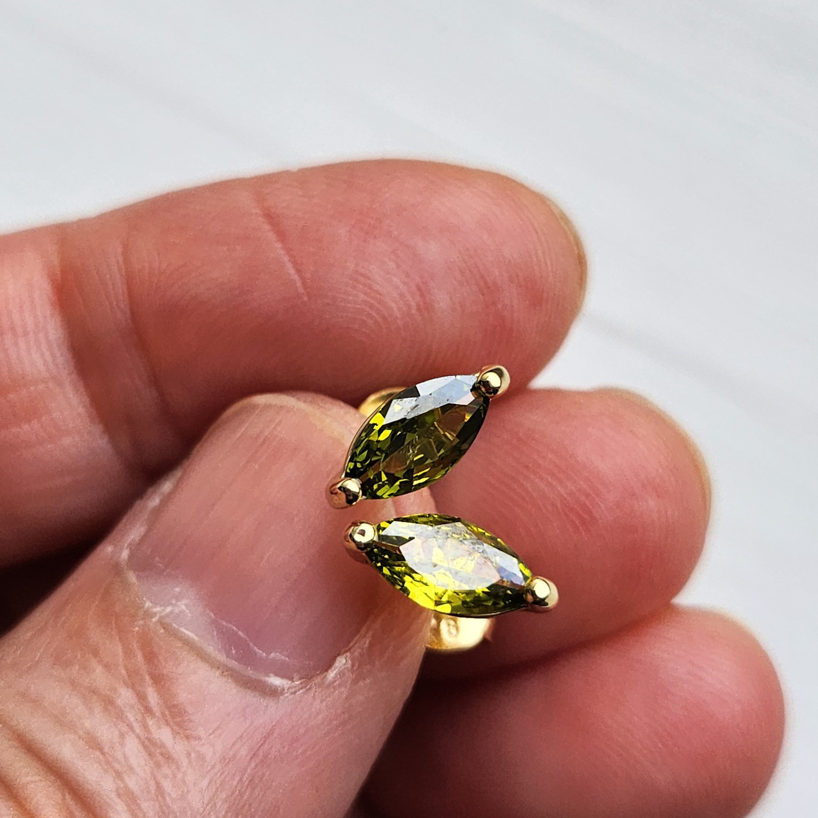 925 Sterling Silver 1CT Peridot Marquise Earrings Yellow Gold-plated Gemstone