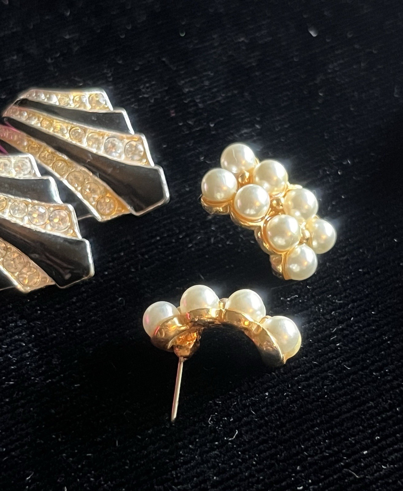4 pair of vintage statement earring sets metal faux pearl rhinestones