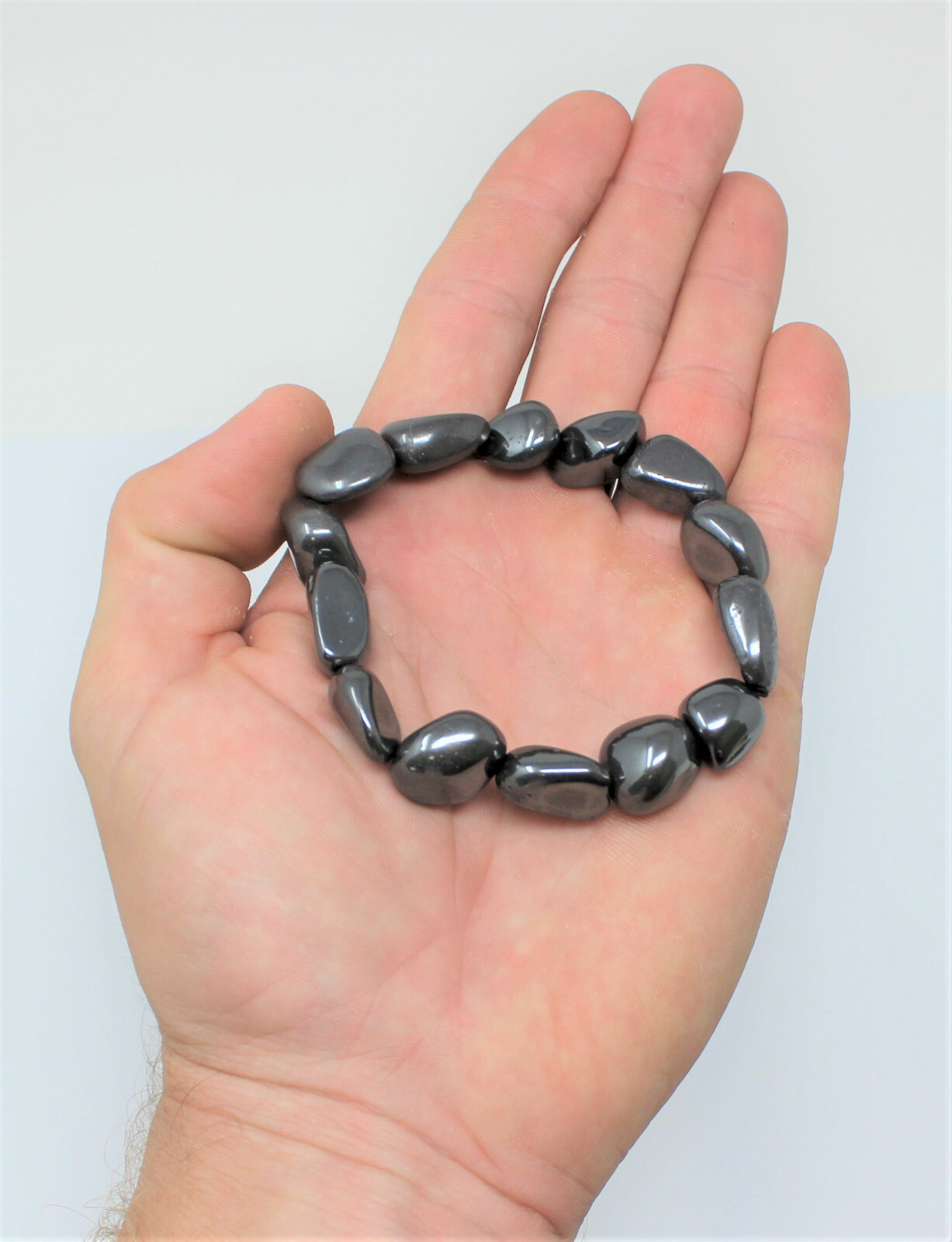 Hematite Tumbled Gemstone Bracelet 6-8 mm Nuggets (Stretch Bracelet, Gift)