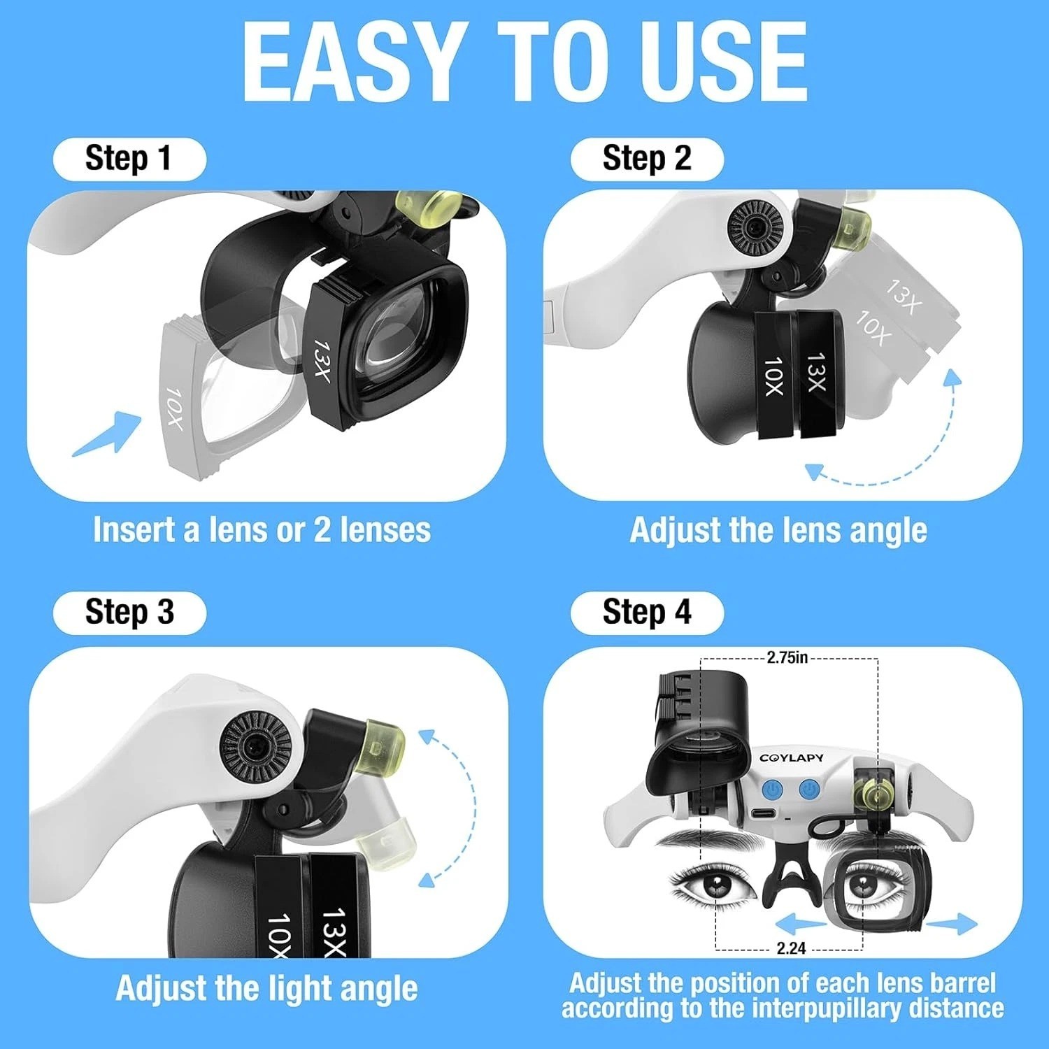 Professional Magnifying Glasses with Light & 5 Lens Pairs for Close Work