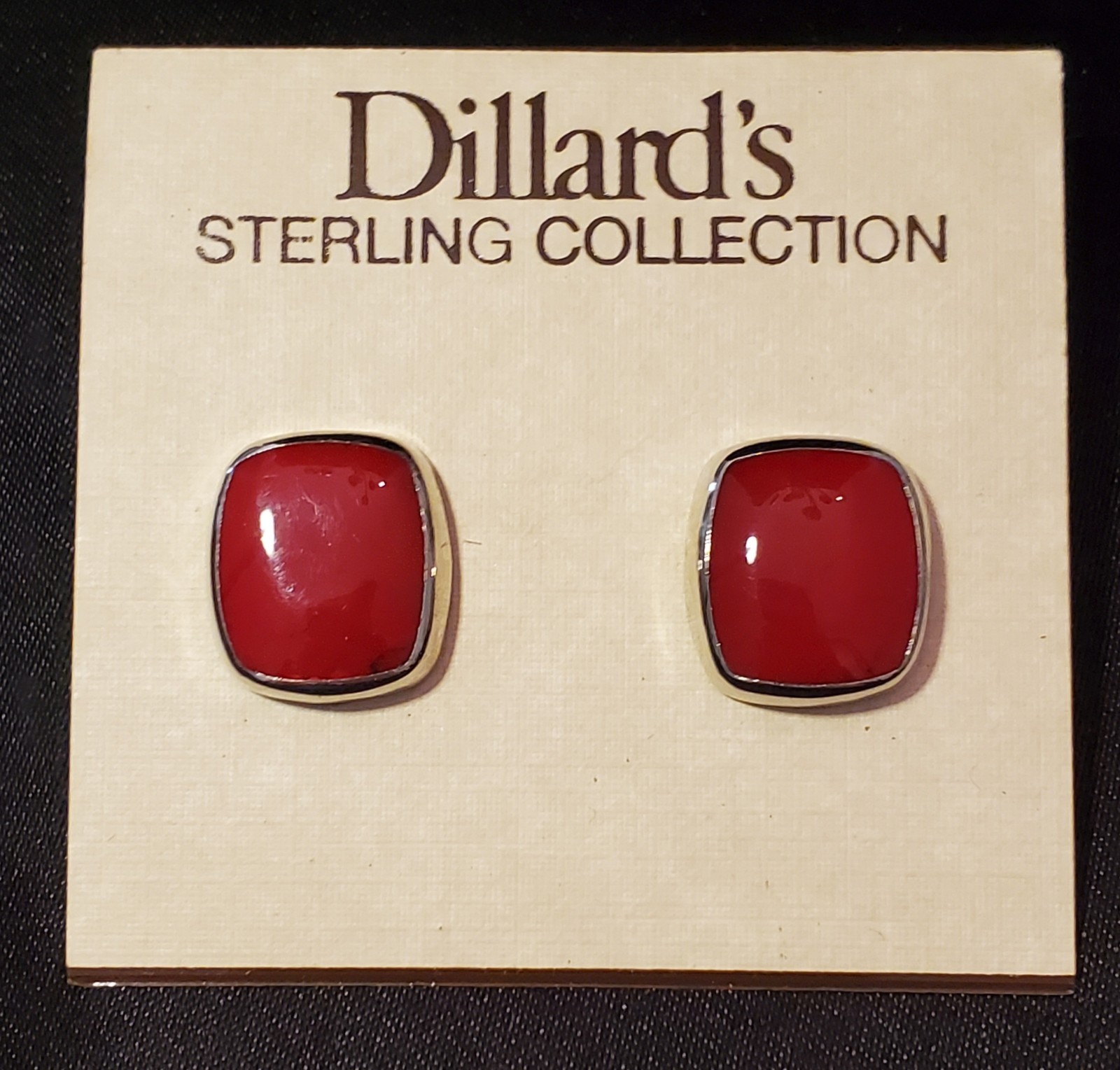 DILLARD’S Vintage Earrings, Sterling Silver with Carnelian Center Square Stone