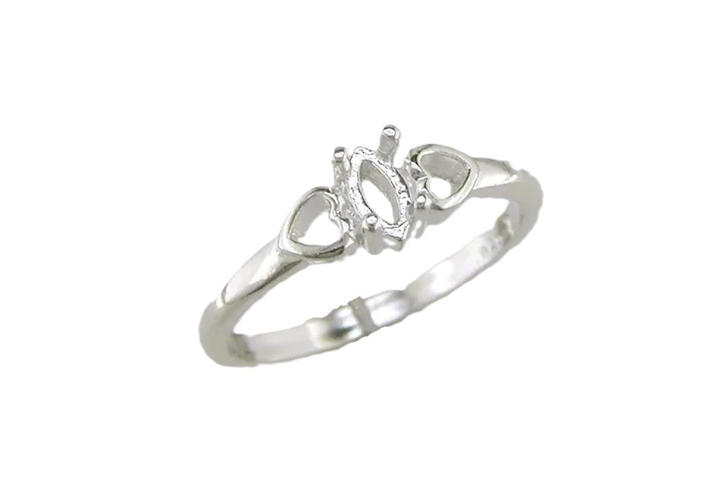 6X3 Marquise Setting Heart Shank Ring Sterling Silver Pre-Notched Size 6.5