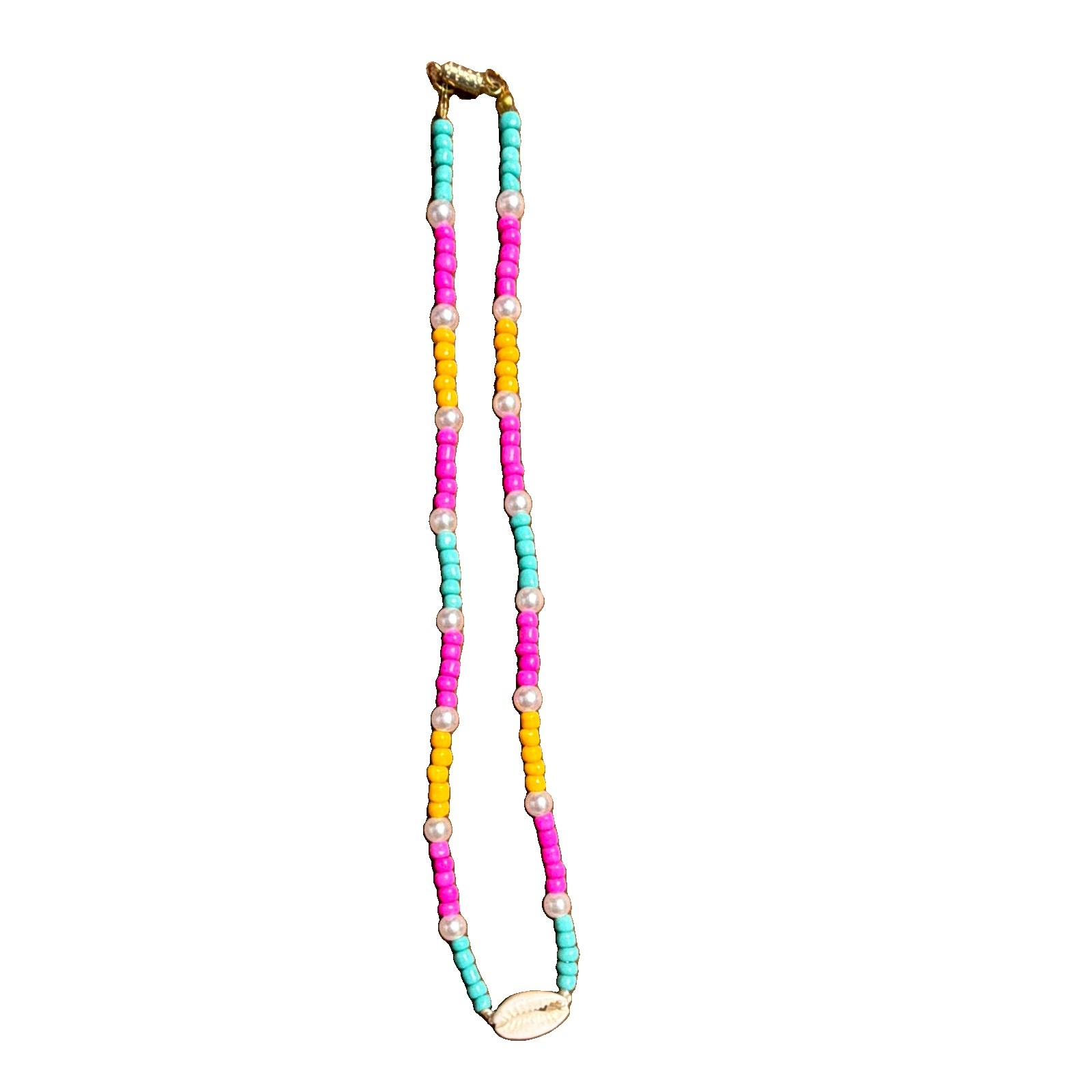 Seed Bead Faux Pearl & Cowrie Shell 16inch Mermaid Colorful Beach Necklace