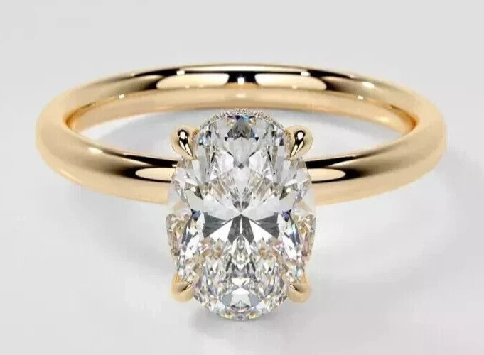 14k Yellow Gold Diamond Ring 2.15 Ct Oval Cut Lab Grown IGI Certified VVS E F