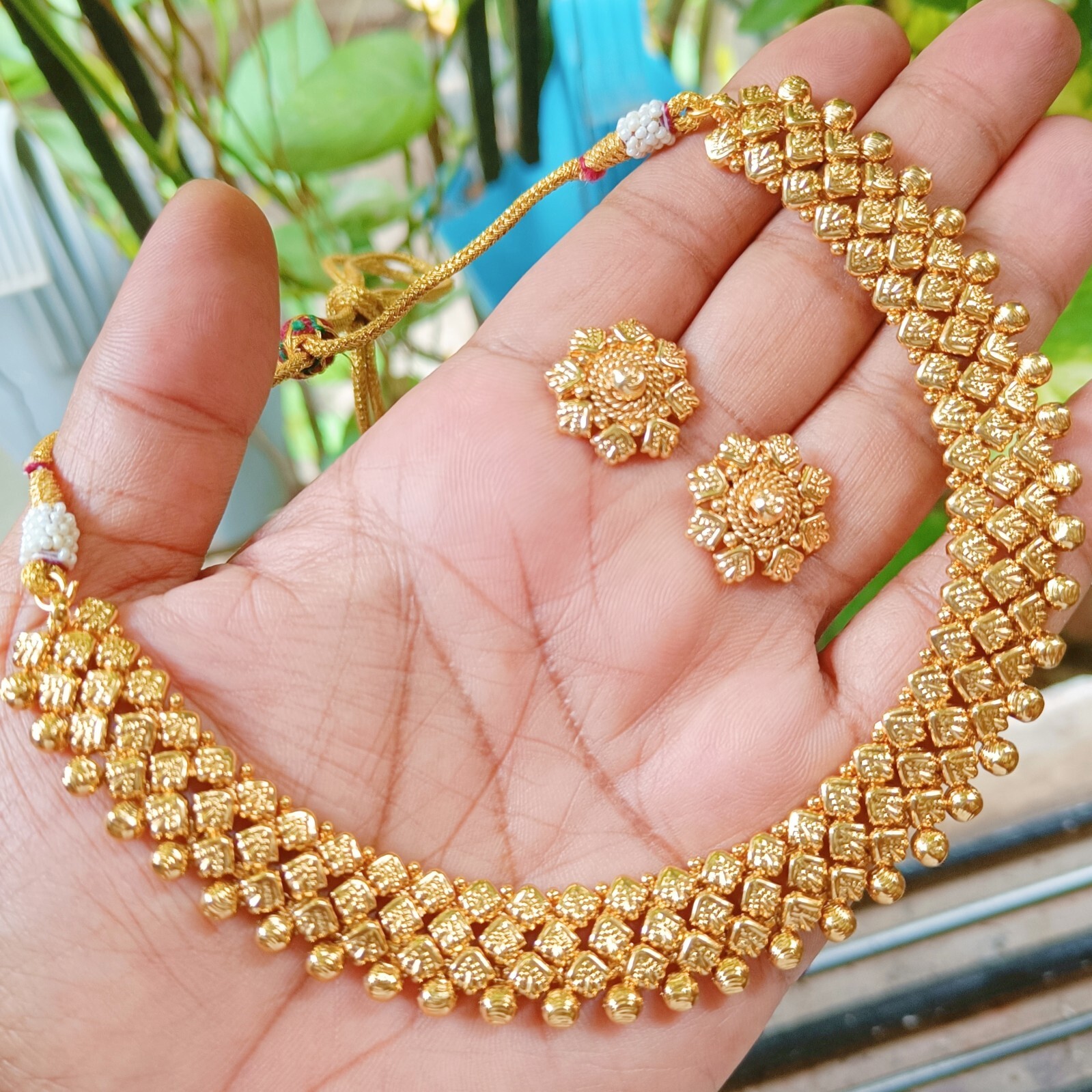 22K Gold Plated Bollywood Indian Wedding Necklace Earrings Beautiful Jewelry Set