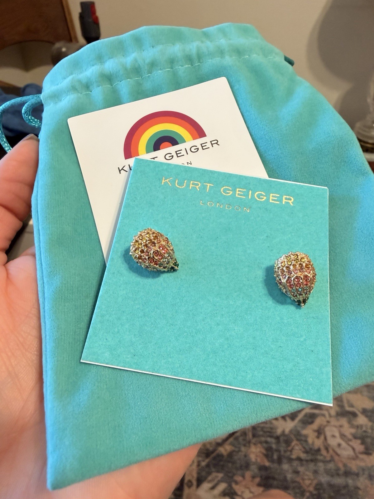 Designer Kurt Geiger London Gold Tone Eagle Head Stud Earring MultiColor Crystal