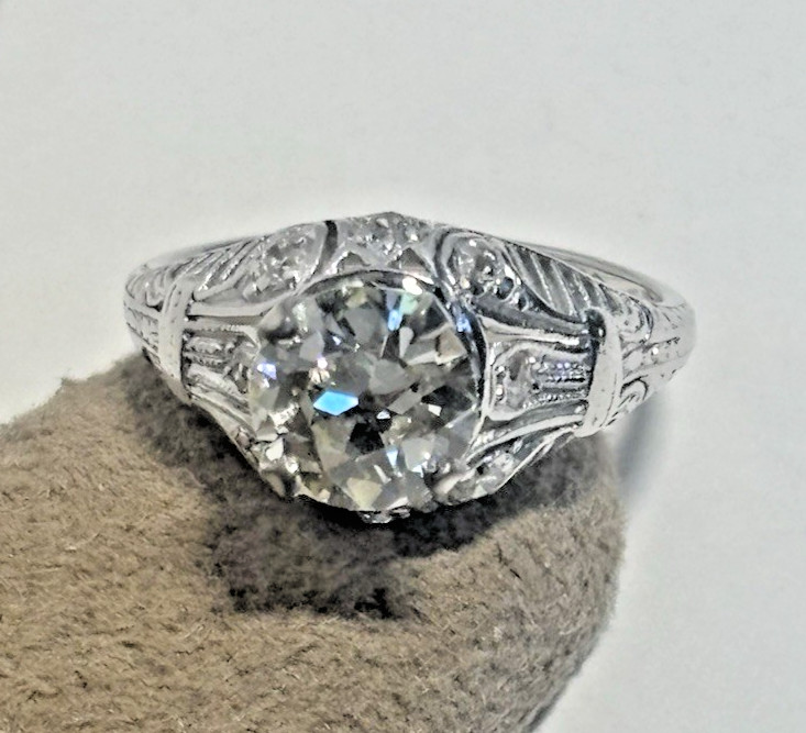 Antique Old Mine Cut Natural Diamond Engagement Ring 1.35 ct Platinum