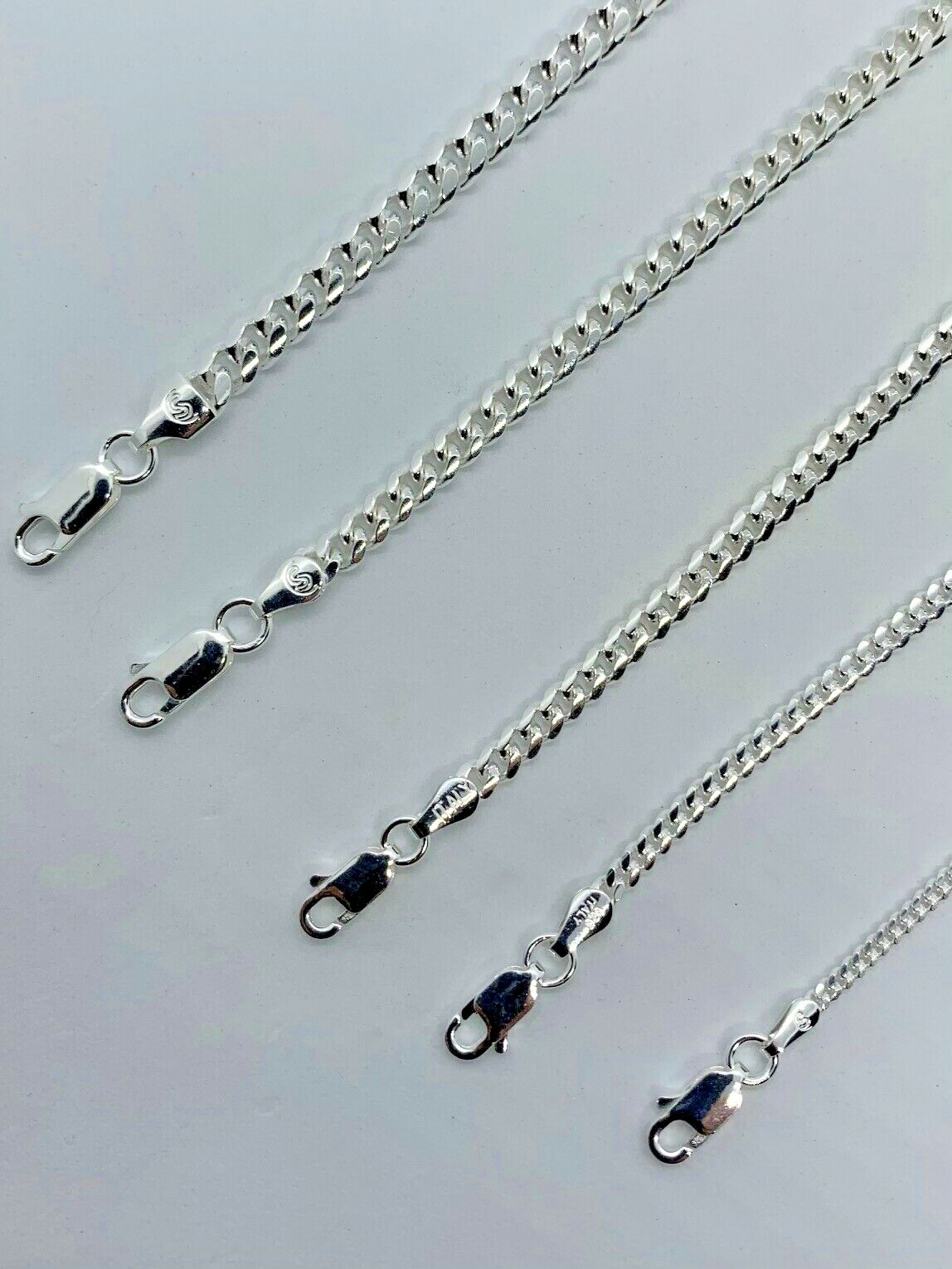 .925 Sterling Silver Solid Miami Cuban Chains Men’s/Women’s 2mm-5mm size 16″-30″