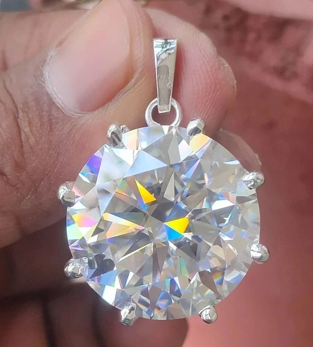 RARE 14.50 Ct Certified White Treated Diamond Solitaire Pendant in 925 Silver
