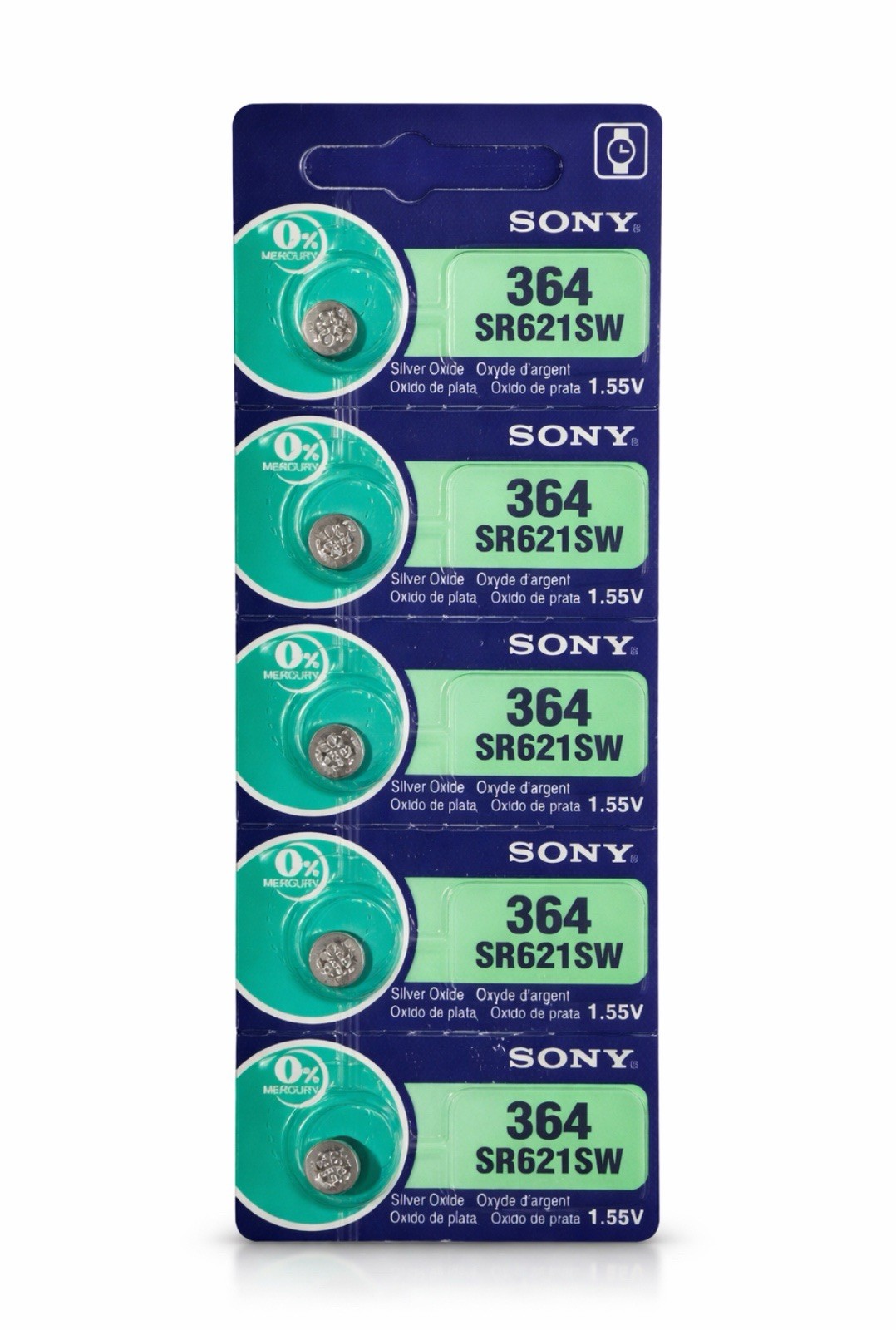 Original Sony 364 / SR621SW Silver Oxide Watch Battery 1.55V, 5 Batteries
