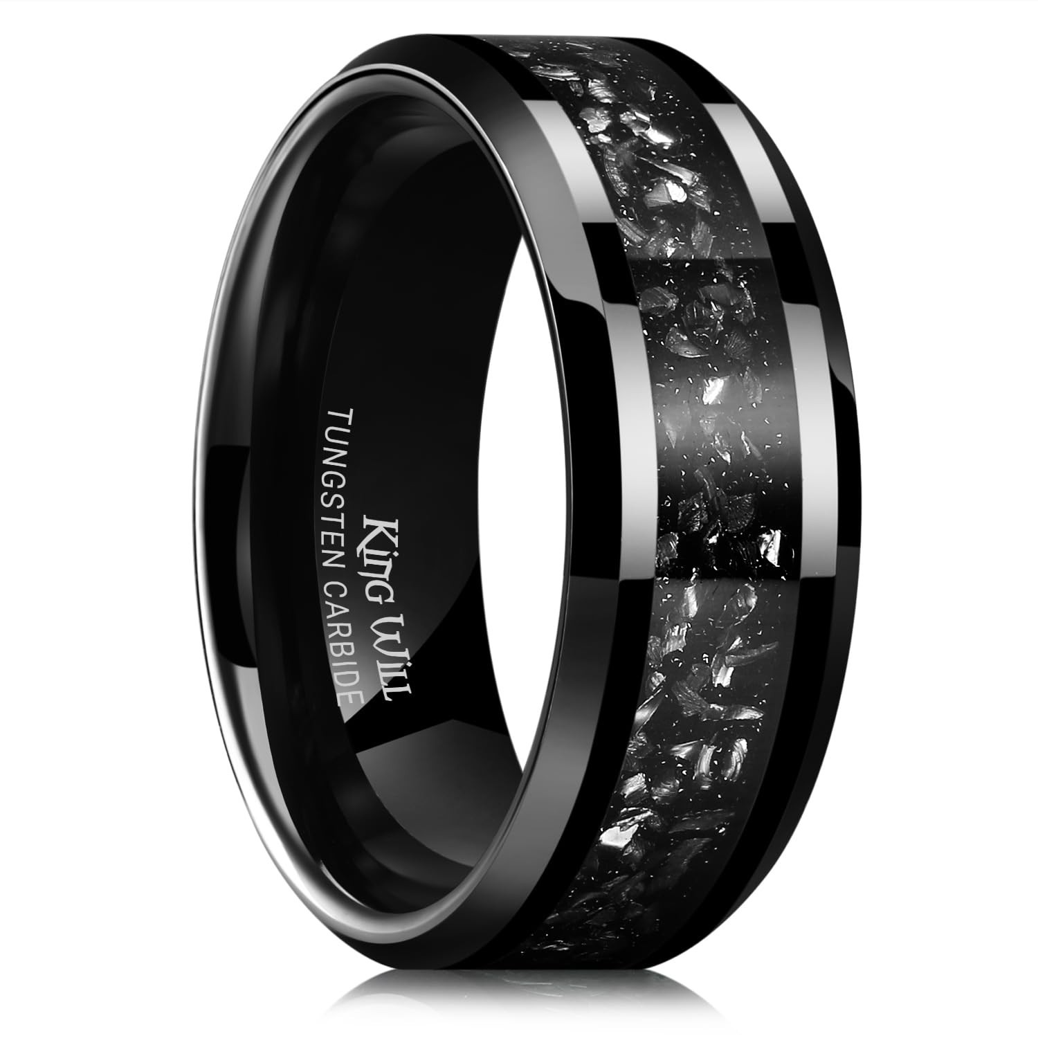 Meteorite Tungsten Wedding Bands for Men & Women | Black/Silver, 6mm/8mm, Bevele