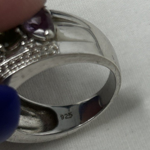 Sterling Silver Multi Gemstone Cluster Ring size 6.75