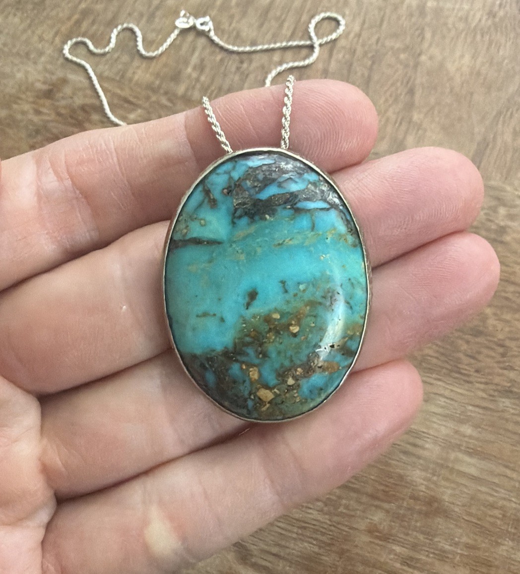 Rare Old Kingman Turquoise and Silver Pendant Necklace