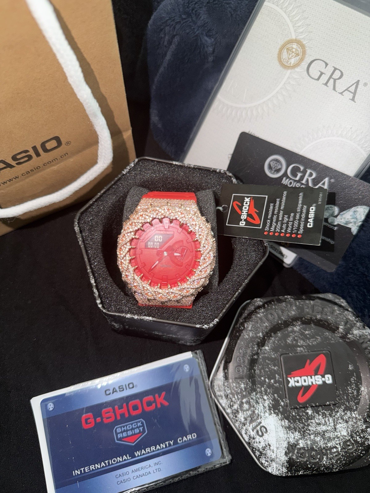 Casio G-SHOCK Red Analog-Digital Quartz Shock-Resist 200m Gold 45mm w/ Box