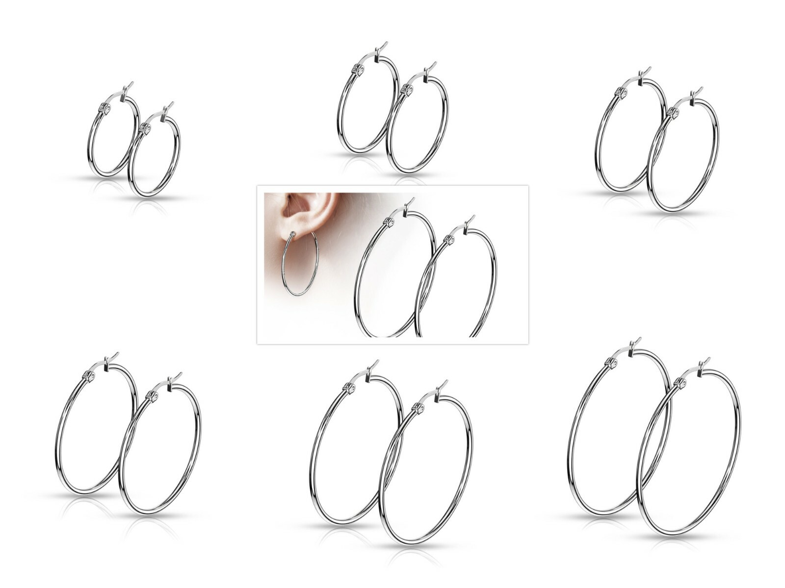 Earrings Pair of 316L Stainless Steel Round Tube Hoops Sizes .4″ up to 2″