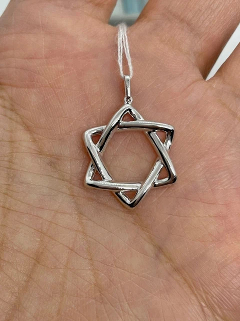 1.40Ct Round Cut Real Moissanite Star David Pendant 14K White Gold Plated Silver