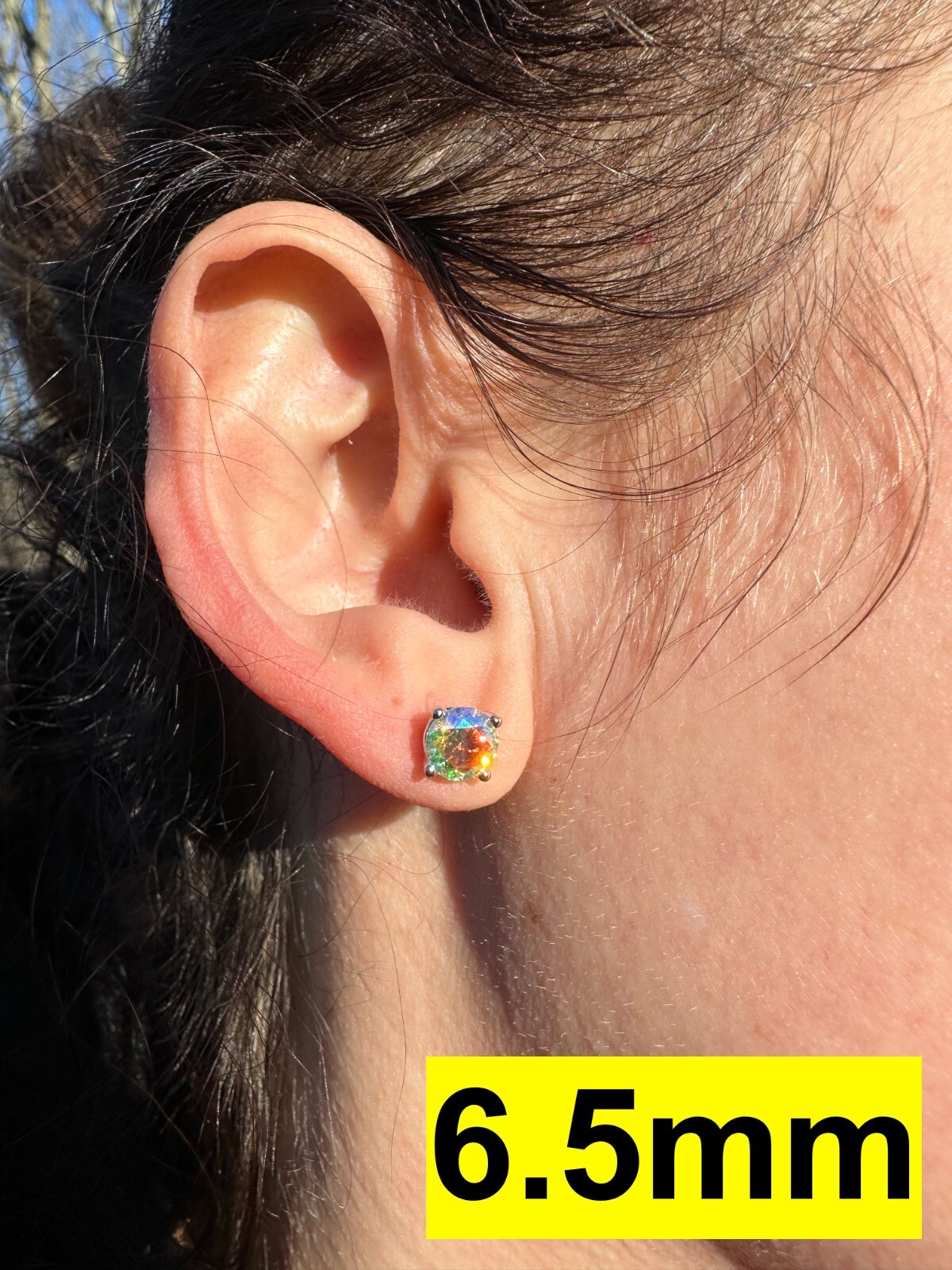Rainbow Opal Moissanite Screwback Stud Earrings 925 Silver 3-8mm Passes Tester
