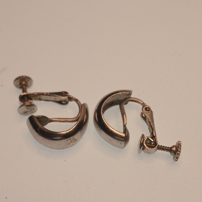 Silver Napier Half Hoop Earrings, Screw Back, Metal, Vintage