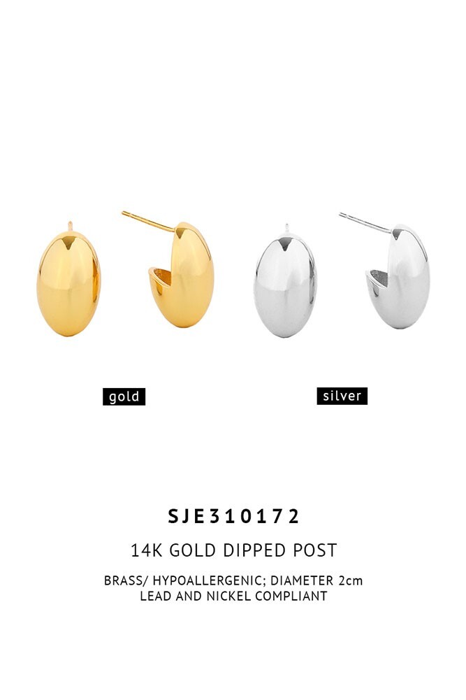 Do Everything in Love 14K Gold Oval Shape Dipped Post Earring Made in Korea