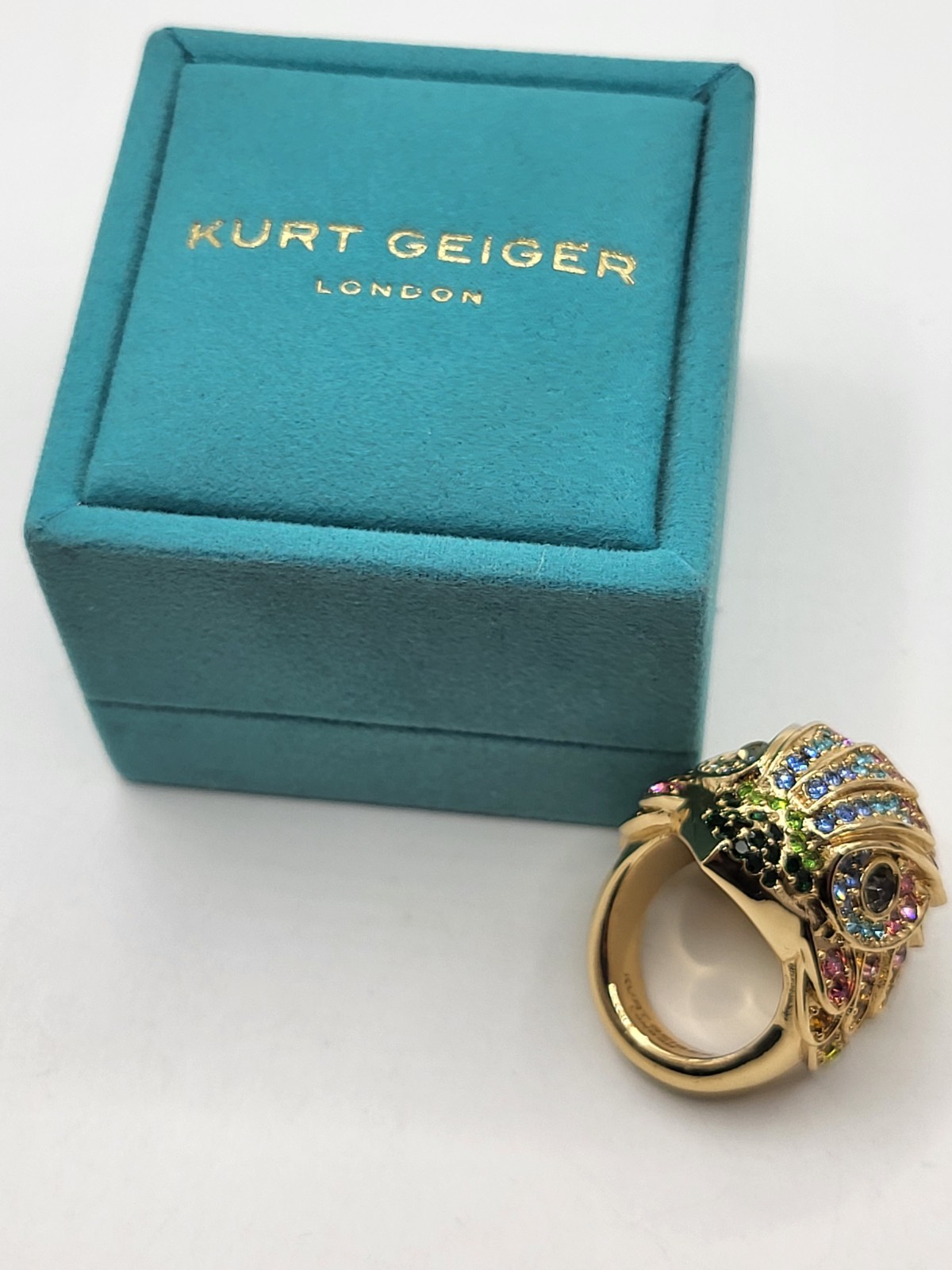 NIB KURT GEIGER London Multicolored Crystal Eagle Head Ring Sz 7 MSRP $148