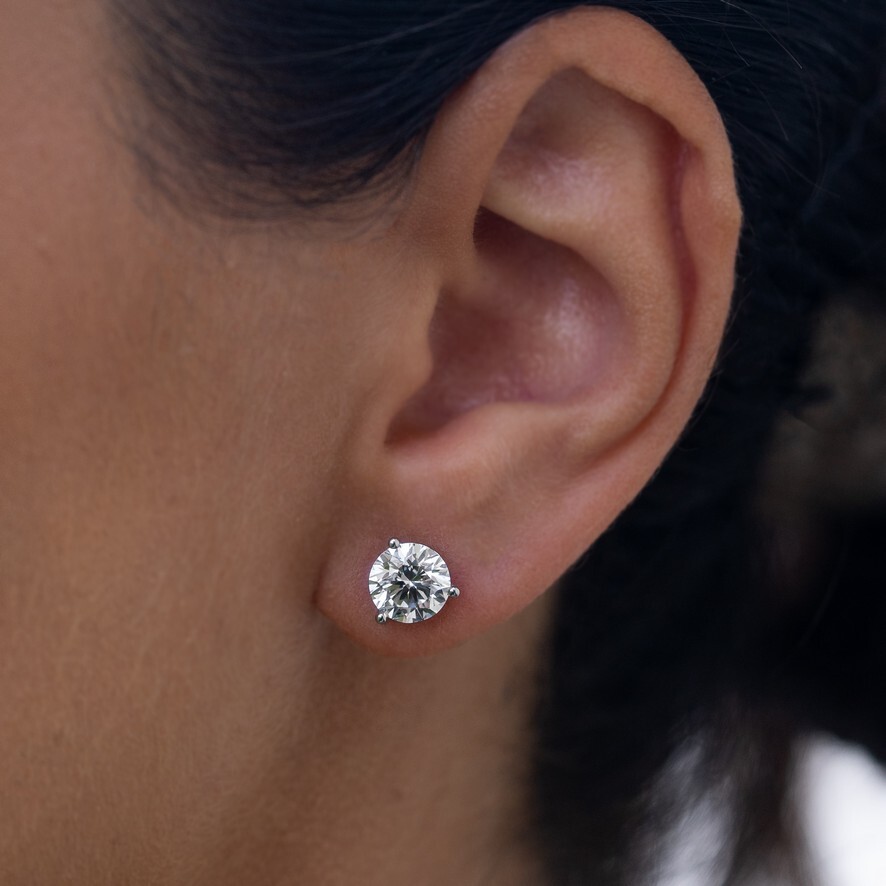 Real Moissanite Screwback Stud 3 Prong Martini Earrings 925 Silver HipHop 3-10mm